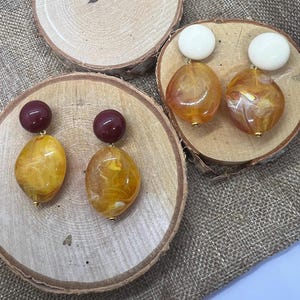 Boucles d'oreilles Carla Amandine Dany Sezane style Safran bordeaux lesbijouxdePrune clips ou clous