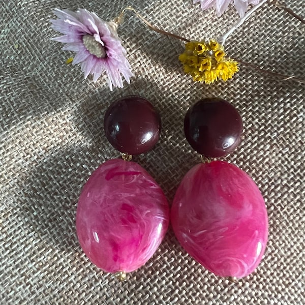 Boucles d'oreilles Lila lilas gouttes Fuchsia Bordeaux lesbijouxdePrune style Sézane Les bijoux de prune