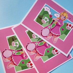 Princesa Peach Tennis Art Print | Cartão-postal fofo de garota gamer | Mini impressão Kawaii Peach