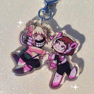 My Hero Academia Togachako Float Schlüsselband | Himiko Toga & Ochako Uraraka Chibi Acryl Anhänger