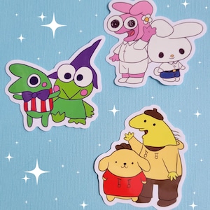 Stickers Sanrio x amis souriants | Décalcomanies en vinyle inspirées des dessins animés kawaii | Sticker natation adulte dessin animé mignon