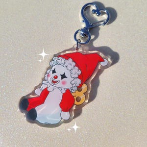 Chibi Clown Wind-Up Doll Keychain | Kawaii Anime Charm Original Art | Bag Accessory
