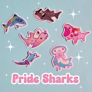 Holographic Pride Sharks 2&quot; Vinyl Stickers |  LGBTQIA+ Rainbow Shark Vinyl Decals | Gay, Lesbian, Bi, Ace, Trans & Nonbinary Shark Art
