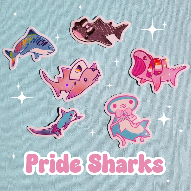 Holographic Pride Sharks Stickers