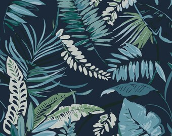 Tropical Toss Blue Botanical Wallpaper