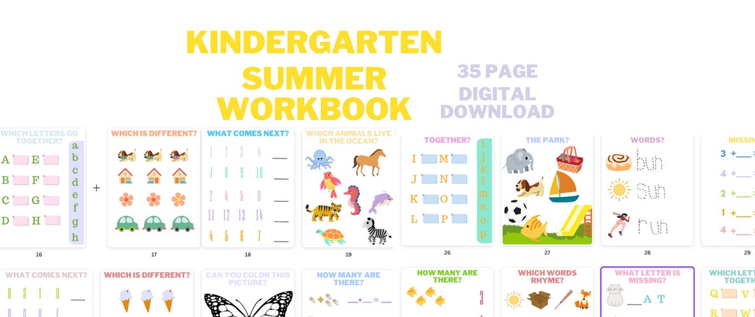 36 KINDERGARTEN WORKSHEETS, Summer Theme Printable Worksheets ...