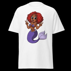 Black Mermaid T-Shirt (White) (Unisex) (Large)
