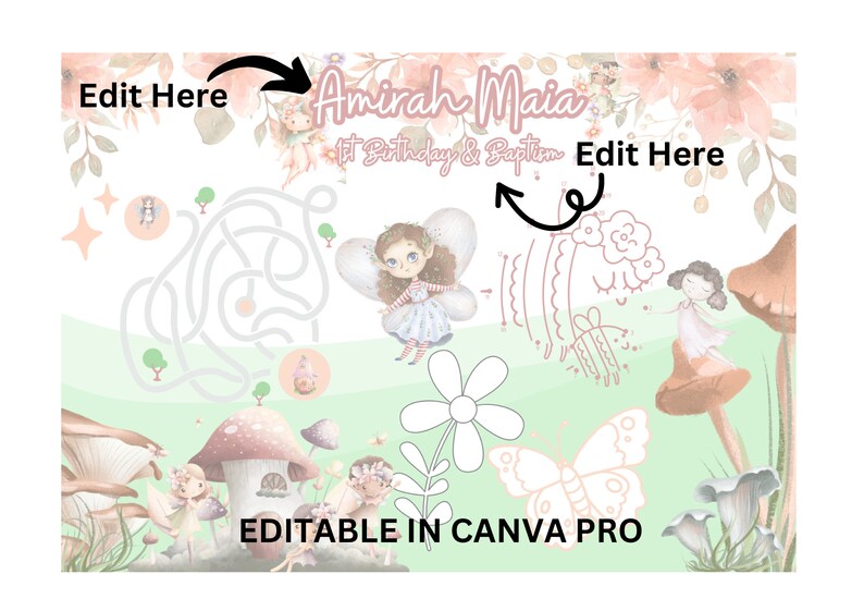 Fairy Theme Birthday Party Coloring Placemat for Kids Editable Template ...