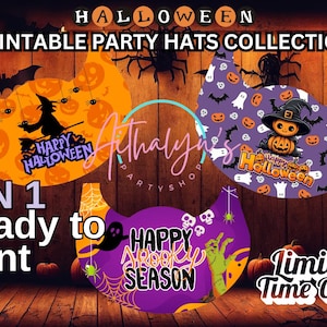 Ready-to-Print Halloween Party Hat Set – 3 Spooky Designs design Printable Pumpkin Witches Ghost and Halloween Design Party hats