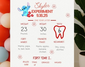 Lilo and Stitch 1st Birthday Meilenstein Poster - Bearbeitbare hawaiianische Vorlage (Instant Download)