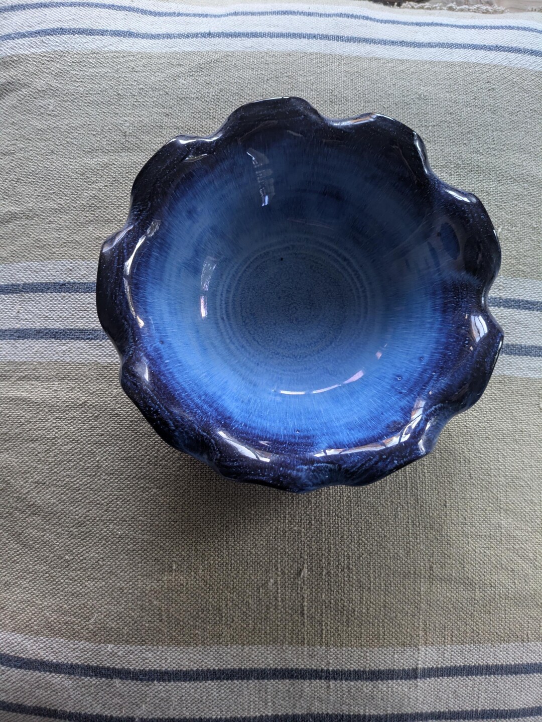 Fluted Ruffle Rim Blue Studio Pottery Bowl - Etsy