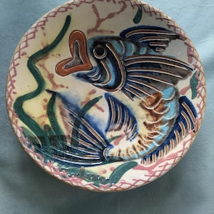 Rustic art pottery wall art/ plate wall fish plate
