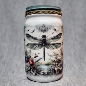 Dragonfly Decoupaged Mason Jar #2 ~ Centerpiece/Vase. Birthday Gift. Housewarming Gift.