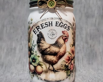 Rustic Farmhouse Decoupaged Mason Jar ~Birthday Gift. Housewarming Gift.  Utensil Holder. Centerpiece/Vase. Tissue/Tealight Holder.