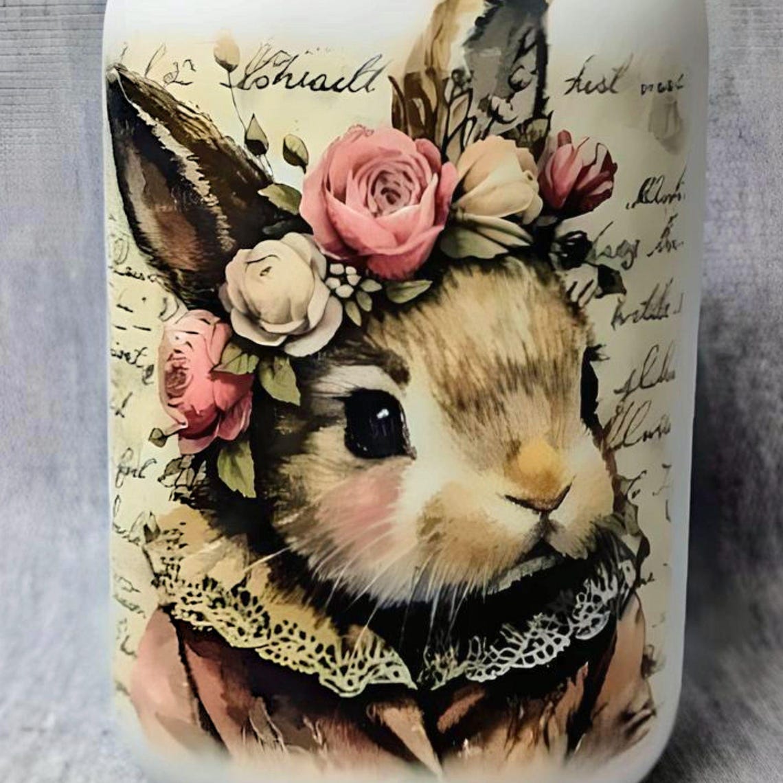 Victorian Rabbit Decoupaged Mason Jar ~ Birthday Gift. Centerpiece/vase ...