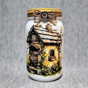 Honeybee Haven Mason Jar ~ Hand-Painted & Decoupaged. Housewarming gift. Birthday Gift. Centerpiece/Vase.