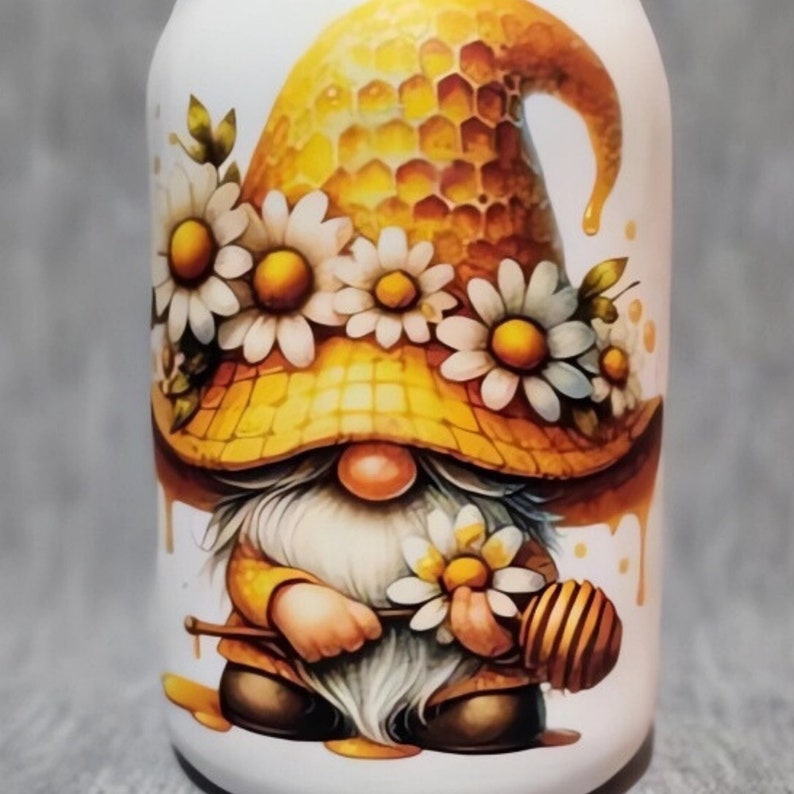 Honey Bee and Daisies Decoupaged Gnome Mason Jar ~ Housewarming Gift ...