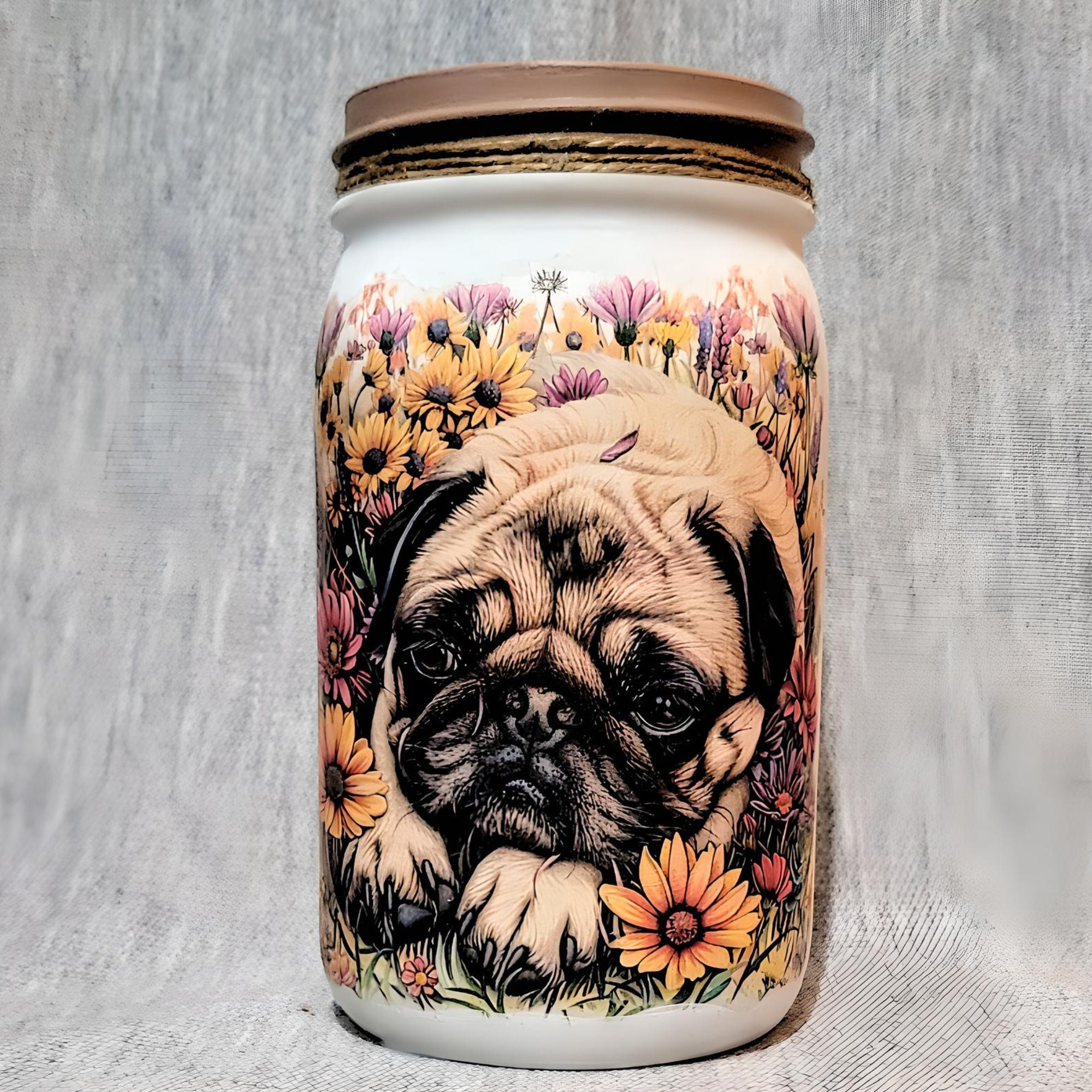 Springtime Pug Unique Springtime Pug Decoupaged Mason Jar ~ Housewarming Gift ...
