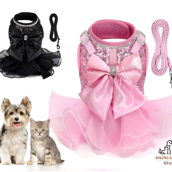 Rhinestone Cute Dog Cat Harness Leash Set Breathable Bowknot Puppy Kitten Vest Nylon Leashes For Small Medium Dogs Cats Pet Accessories Pug