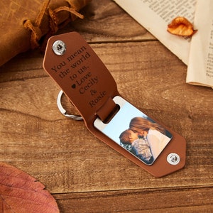 Leather Photo Keychain For Dad Personalized Keychain With Photo Anniversary Gift For Husband/Boyfriend Custom Photo Keychain Gift For Couple