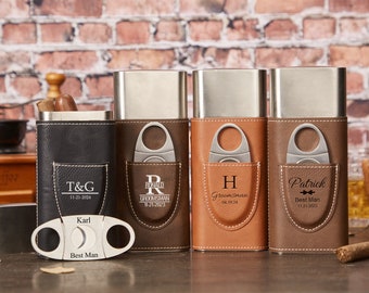 Groomsmen Cigar Case,Groomsmen Gift,Personalized Cigar Holder,Custom Leather Cigar Holder With Cutter,Best Man Gift,Cigar Gift Box For Men