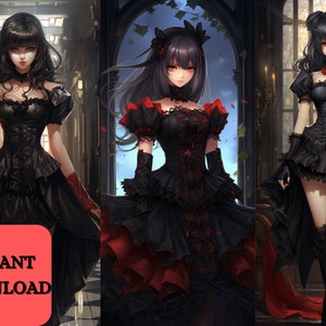 12 Halloween Vampire Demon Anime Girl Wallpapers (Instant Download) 