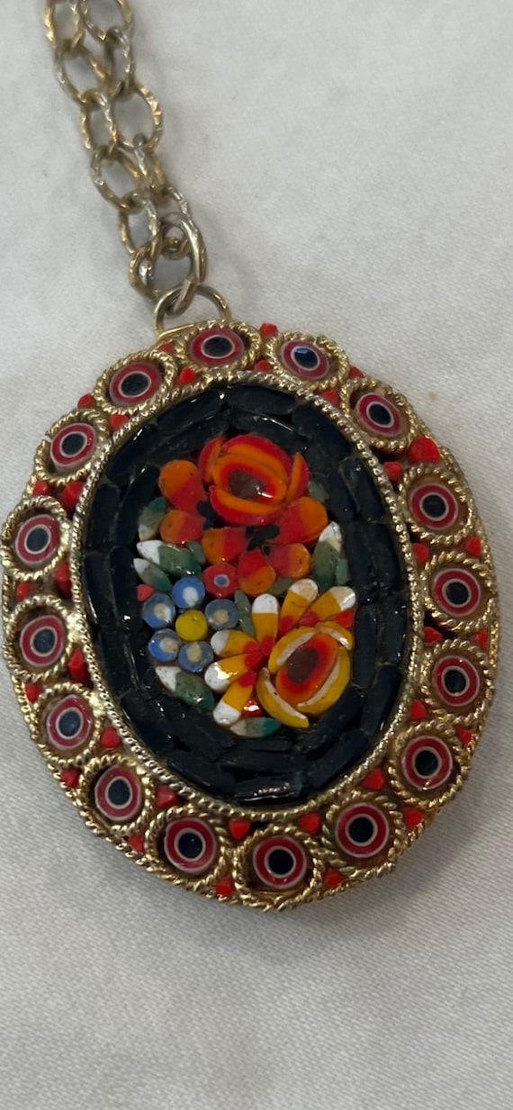 Vintage Floral Italian Micromosaic Pendant