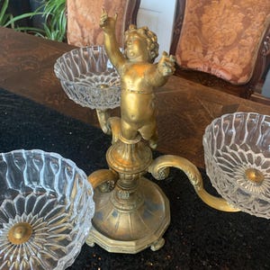 Service à Compote de Chérubin Antique de Style Doré, Belge avec Bols en Cristal | Centre de table de l&#39;époque victorienne