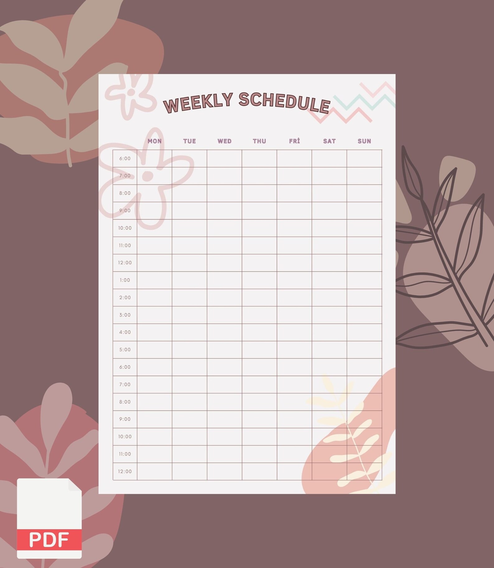Weekly Schedule, Weekly Hourly Planner , Weekly Planner, Fillable and