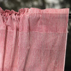 Red Striped Curtain Panels Set of 2 Cotton Hand Block Curtains, Drapes for Bedroom Living Room, Farmhouse Decor Curtains Window Treatments