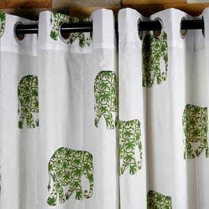Elefanten Block Print Vorhang, Handgedruckter Baumwollvorhang, Safari Kindergarten Vorhänge, Boho Fensterpaneel, Animal Print Dekor