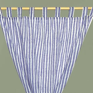 Striped Cotton Curtains Panel Set of 2, Hand Block Printed Drapes for Bedroom Living Room, Farmhouse Window Treatments, Shower Curtains