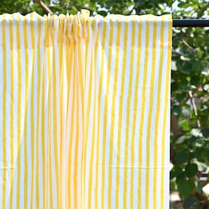Yellow Striped Curtain for living Room Set of 2 Cotton Hand Block Curtains, Drapes for Bedroom, Farmhouse Decor Curtains Window Treatments
