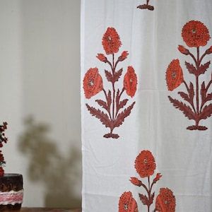 Flower Hand Block Print Curtain Panels, Mughal Floral Print Drapes for Bedroom Living Room, Farmhouse Decor Curtains Window Treatments