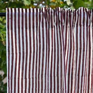 Striped Curtain Panels Set of 2 Cotton Hand Block Curtains, Drapes for Bedroom Living Room, Farmhouse Decor Curtains Window Treatments