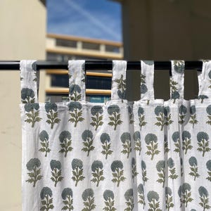 Cotton Hand Block Print Curtain Panel, Mughal Floral Drapes