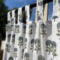 Set of 2 Cotton Hand Block Curtain Panels, Mughal Floral Print Drapes for Bedroom Living Room, Farmhouse Decor Curtains Window Treatments