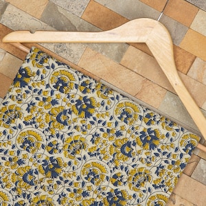 Floral Cotton Fabric, Hand Block Print, Dressmaking Material, 44&quot; Wide