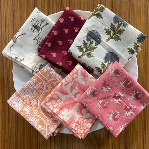 Assorted Cloth Napkins Set of 100 Block Print Napkins, Dining Soft Cotton Napkin Reusable Wedding Cocktail Napkins, custom size Napkins Set