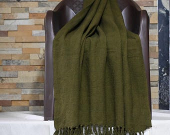 Olive Green Cotton Throw Blanket, Boho Tasseled Woven Bedspread, Farmhouse Sofa Couch Cover