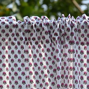 Pink Block Print Curtain Panels, Small Floral Print Drapes for Bedroom Living Room, Farmhouse Decor Curtains Window Treatments