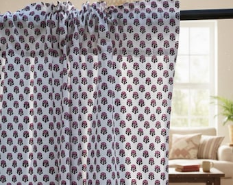 Cortinas de algodón con estampado floral rosa – Cortinas estilo boho para habitación infantil con estampado a mano (juego de 2)