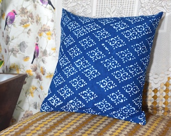 Indigo Block Print Cotton Pillow Cover | Boho Farmhouse Sofa Cushion bedroom decor