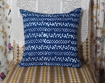 Funda de almohada azul índigo, cojín de algodón con estampado de bloques