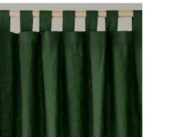 Forest Green Cotton Curtains – Solid Tab Top Window Drapes, Farmhouse Curtain Panel