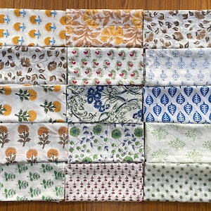 Assorted Napkin Set of 100 Block Print Cloth Napkins, Bohemian Cotton Mix and Match Reusable Table Dinner Napkins, Wedding Party Napkins