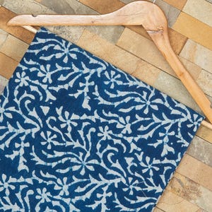 Blue Indigo fabric by the yard hand block print clothing fabric, kids women dress making fabric Soft light weight Fabric width 44&quot;