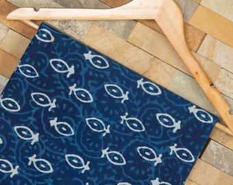 Indigo Blue Hand Block Printed Cotton Fabric, Dabu Print, By The Yard