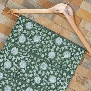 Green Cotton hand block print Fabric by the yard dress fabric, printed kids women dress making fabric Soft light weight Fabric width 44&quot;