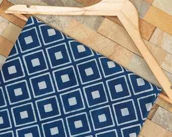 Indigo Blue Hand Block Printed Cotton Fabric: 44" Wide, Check Print